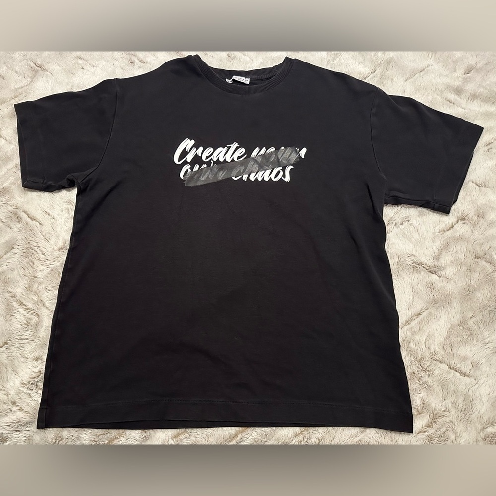 Zara Men’s Create Your Own Chaos Black and White Slogan T shirt
